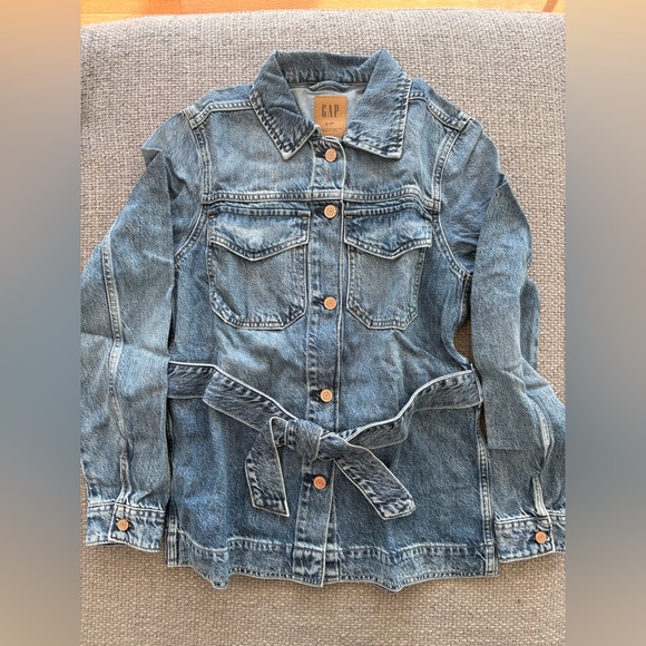 GAP Belted Tencel Blend Denim Jacket Small Tall Washwell NWT - Picture 12 of 13